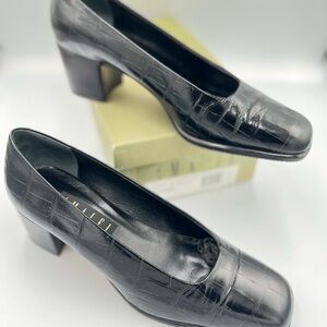 Croc-embossed leather pumps